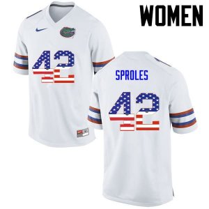 Women's Florida Gators #42 Nick Sproles NCAA Nike White USA Flag Fashion Authentic Stitched College Football Jersey IQS7362QF